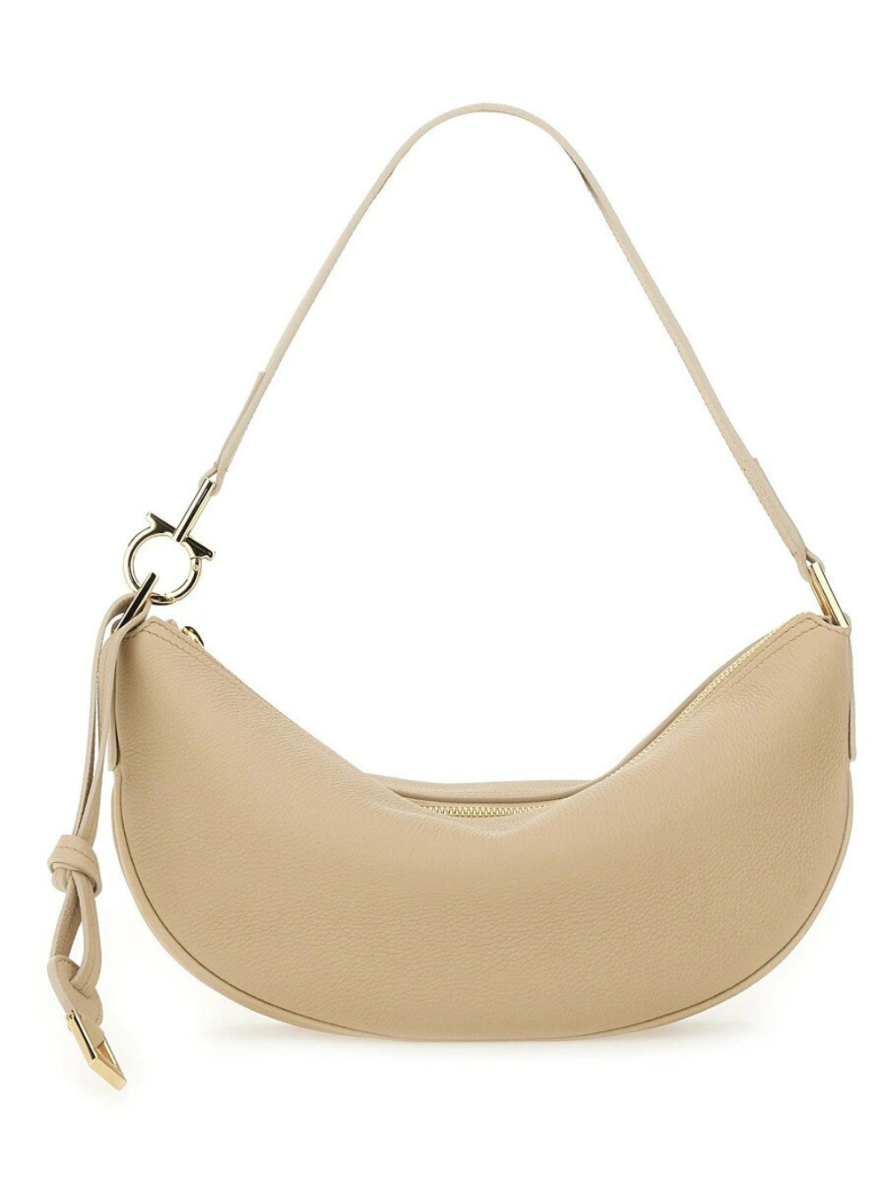 Salvatore Ferragamo Crescent Hobo Shoulder Bag Leather Beige Tan
